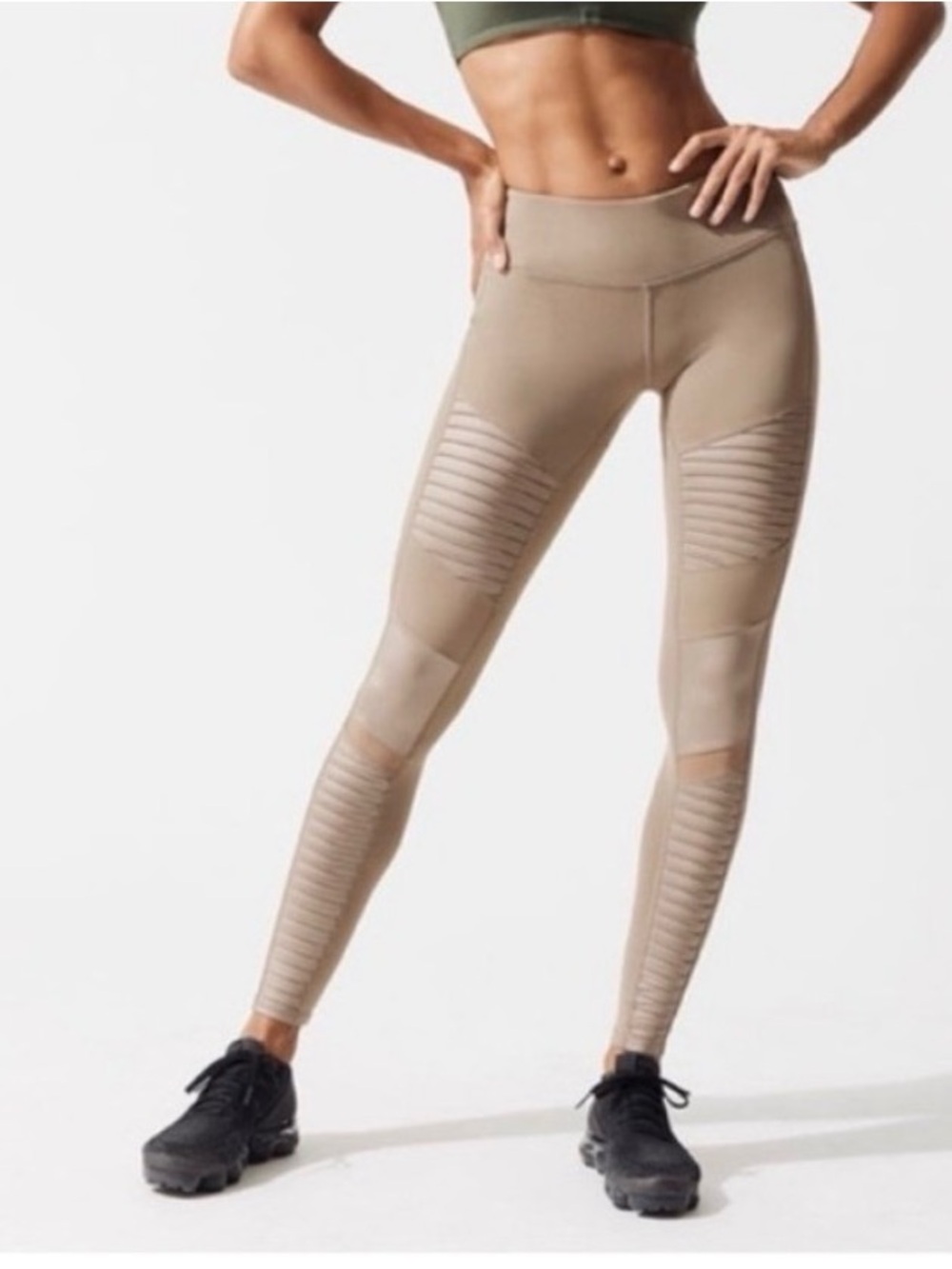 Alo Yoga High Waisted Moto Leggings Size L in a beige color